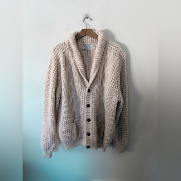 Sweaters - Quill's Woollen Market Handcrafted Wool Cable Knit Cargigan Sweater Shawl Collar